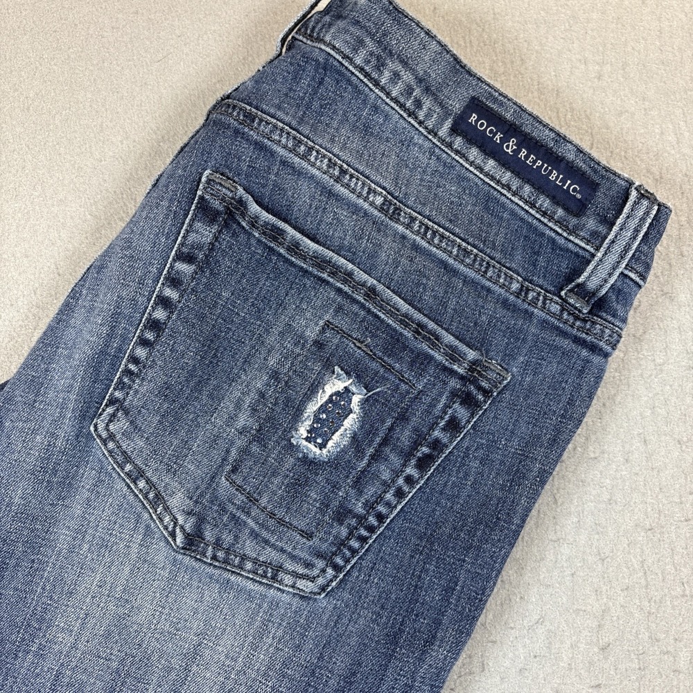 Rock & Republic Women's Berlin Blue‎ Stretch Denim Jeans Size 14 Distressed
